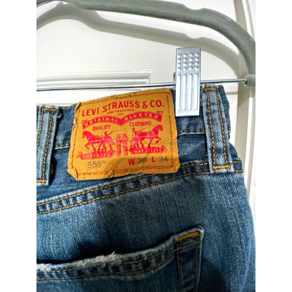 Levis Mens 559 Blue Denim Jeans Straight Relaxed Fit Mid Rise 38x34